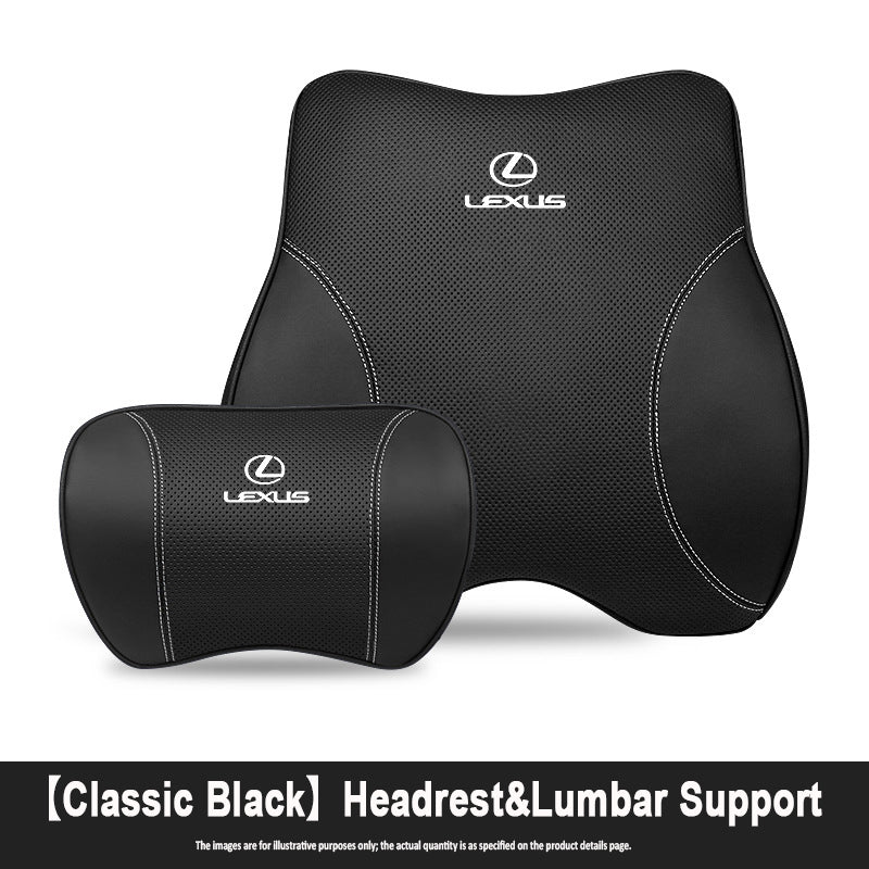 Porsche-Style Genuine Leather Lumbar Support and Neck Pillow(Headrest + Lumbar Support)
