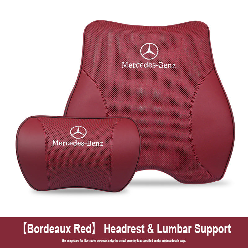 Porsche-Style Genuine Leather Lumbar Support and Neck Pillow(Headrest + Lumbar Support)