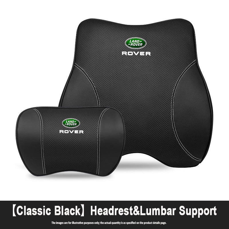 Porsche-Style Genuine Leather Lumbar Support and Neck Pillow(Headrest + Lumbar Support)