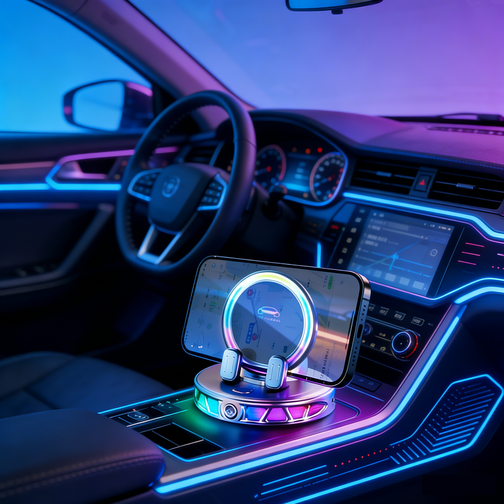 Car-Mounted Electric RGB Wireless Charging Dashboard Phone Holder