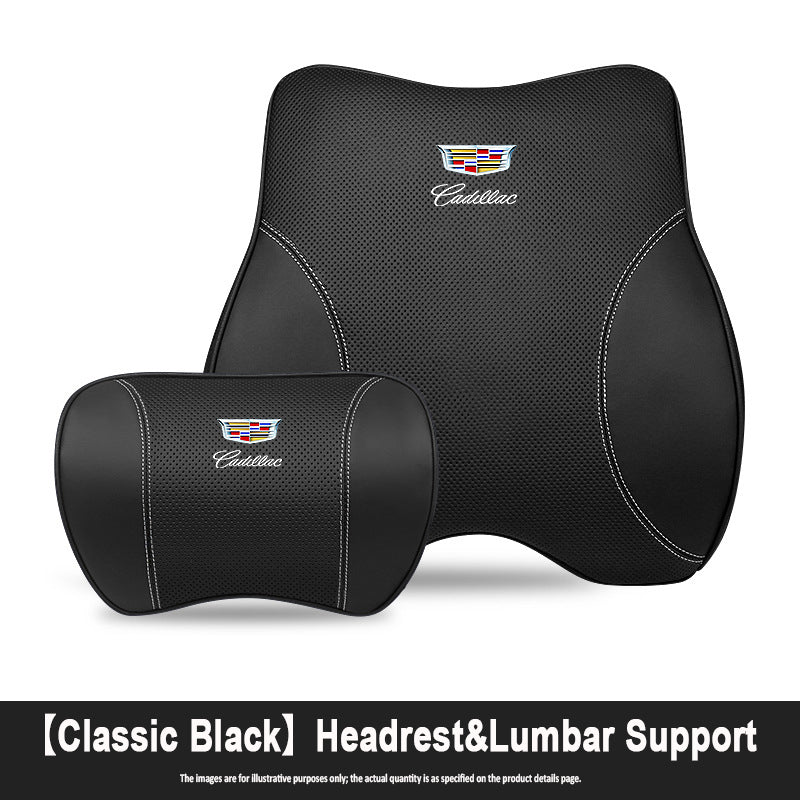 Porsche-Style Genuine Leather Lumbar Support and Neck Pillow(Headrest + Lumbar Support)