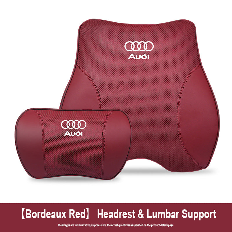 Porsche-Style Genuine Leather Lumbar Support and Neck Pillow(Headrest + Lumbar Support)