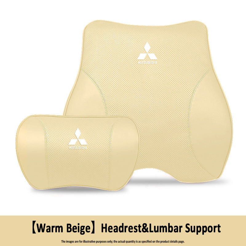 Porsche-Style Genuine Leather Lumbar Support and Neck Pillow(Headrest + Lumbar Support)