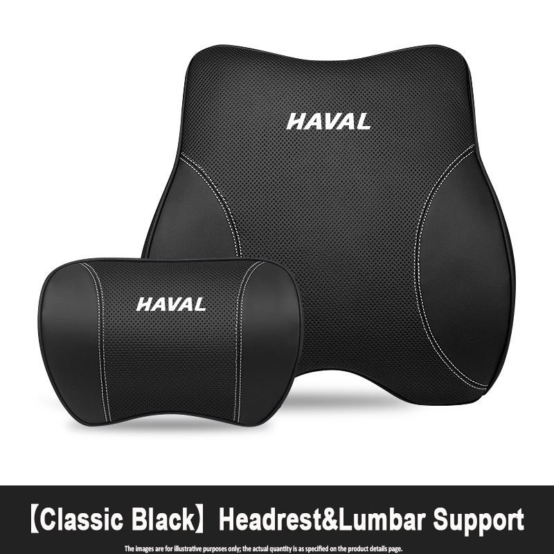 Porsche-Style Genuine Leather Lumbar Support and Neck Pillow(Headrest + Lumbar Support)