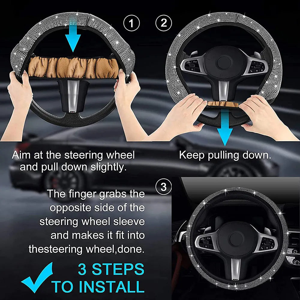 Car Elastic Diamond Steering Wheel Cover