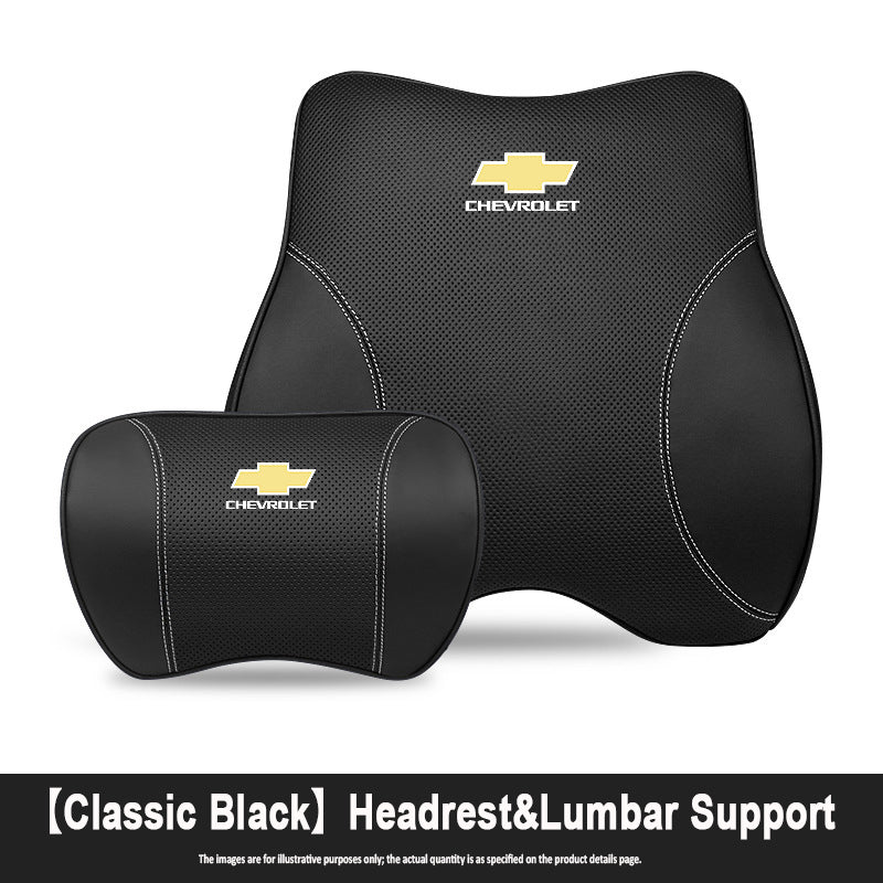 Porsche-Style Genuine Leather Lumbar Support and Neck Pillow(Headrest + Lumbar Support)